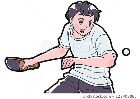 一個男孩打乒乓球的插圖 128408863