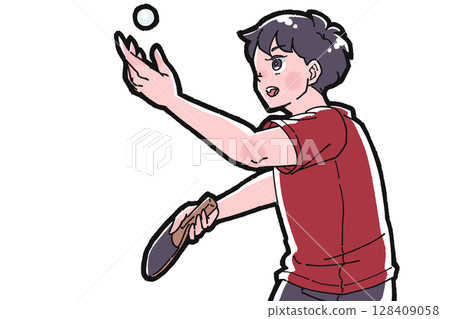 一個男孩打乒乓球的插圖 128409058