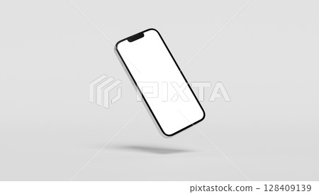 Floating smartphone with blank white screen on light background, for design insertion 128409139
