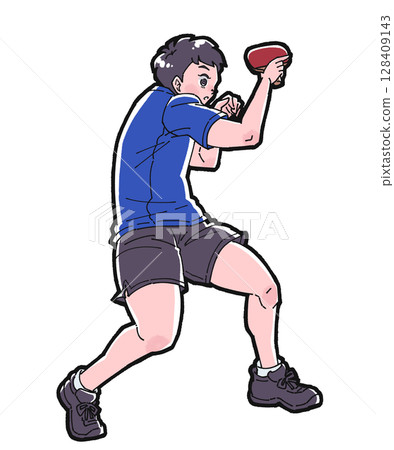 一個男孩打乒乓球的插圖 128409143