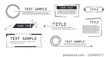 Callout title text box tech HUD bar digital futuristic line frame. Set minimal border ui design. Textbox divider, sci fi template. 128409173