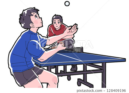 兩個男孩打乒乓球的插圖 128409196