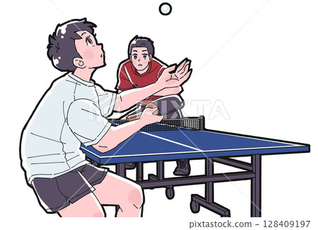 兩個男孩打乒乓球的插圖 128409197