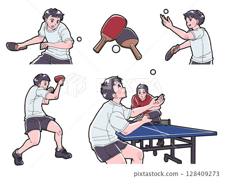 一組男孩打乒乓球的插圖 128409273