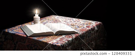 Big old bible and candle Big old bible and candle 128409331