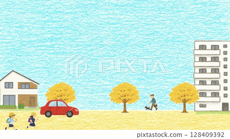 色鉛筆繪製的日本住宅區,行人和車輛來來去去(16:9 橫向橫幅,複製空間) 色鉛筆繪製的日本住宅區,行人和車輛來來去去(16:9 橫向橫幅,複製空間) 128409392