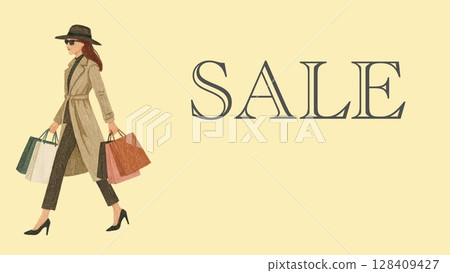 時尚女性享受購物(16:9 橫向橫幅出售) 時尚女性享受購物(16:9 橫向橫幅出售) 128409427