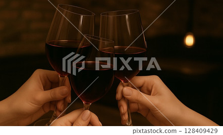 在時尚餐廳舉杯紅酒(16:9 橫向橫幅) 在時尚餐廳舉杯紅酒(16:9 橫向橫幅) 128409429