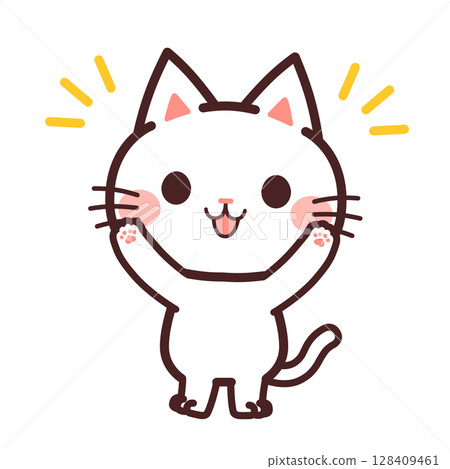 可愛的貓咪角色舉起雙手插畫素材 128409461
