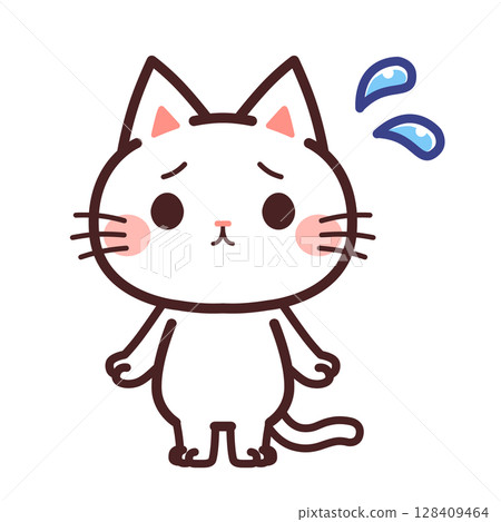 Cute character of a troubled cat Illustration material Cute character of a troubled cat Illustration material 128409464