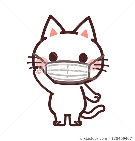 Cute cat character wearing a mask Illustration 128409467