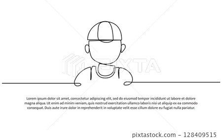 Continuous line design of construction. Single line decorative element drawn on white. Continuous line design of construction. Single line decorative element drawn on white. 128409515