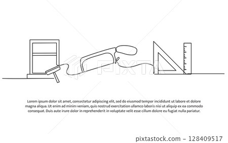 Continuous line design of build tool. Single line decorative element drawn on white. 128409517