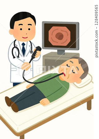 一位老人和一位醫生接受內視鏡檢查的插圖 128409565