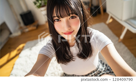 Selfie-style portrait of a smiling woman in uniform Selfie-style portrait of a smiling woman in uniform 128409790