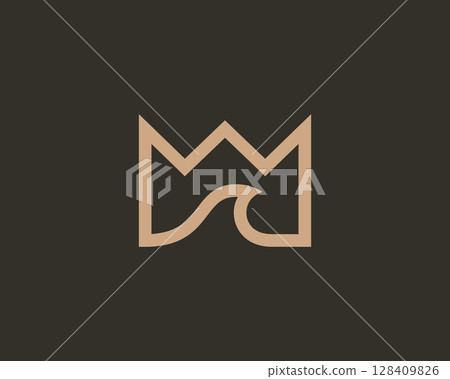 Elegant crown premium logo. Luxury royal king logotype. Abstract linear monogram bird logo icon design modern minimal style illustration. 128409826