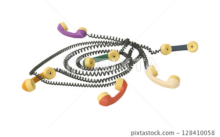 Colorful Retro Telephone Handsets and Tangled Cords Transparent Colorful Retro Telephone Handsets and Tangled Cords Transparent 128410058