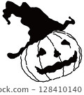 Halloween pumpkin ghost wearing a witch's hat 128410140