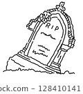 Halloween graveyard line drawing illustration material 128410141