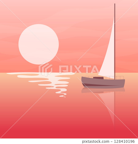 yacht in pink sunset 128410196