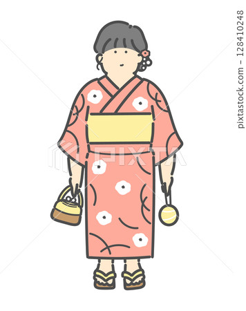 穿著浴衣節的女人的插圖 128410248