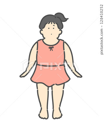 兒童泳池中穿著泳衣的女孩的插圖 128410252