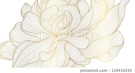 Vector line gold flower abstract pattern, blossom elegant luxury ornament, petals and leaves texture. Beauty foliage royal design, background Vector line gold flower abstract pattern, blossom elegant luxury ornament, petals and leaves texture. Beauty foliage royal design, background 128410293