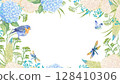 Hydrangea and bird frame (blue) 128410306