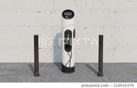 Electric Vehicle Charging Station. 3D Rendering. 128410370