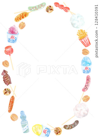 Cute street food frame hand-drawn wreath 128410391