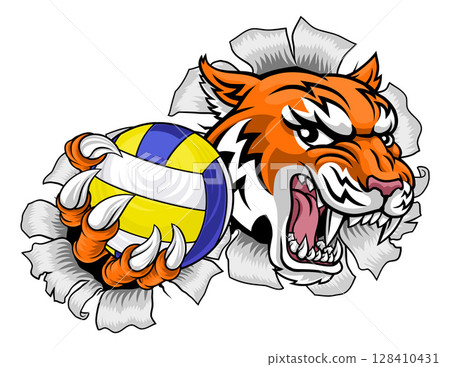 Tiger Volleyball Volley Ball Animal Sports Mascot 128410431