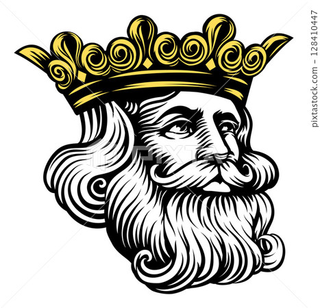 King Medieval Crown Head Face Vintage Woodcut 128410447