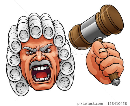 Angry Judge Hammer Gavel Cartoon Character 128410458