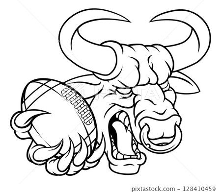 Bull Minotaur Longhorn Cow Football Mascot Cartoon 128410459
