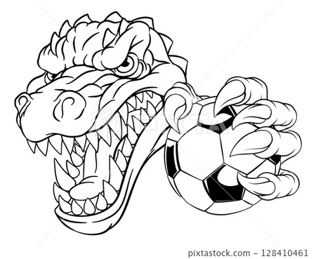 Crocodile Dinosaur Alligator Soccer Sports Mascot 128410461