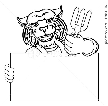 Gardener Wildcat Cartoon Tool Handyman Mascot 128410463