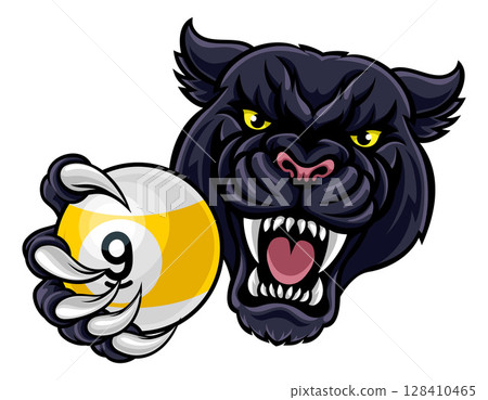 Panther and 9 Ball Nine Ball Pool Cartoon Mascot 128410465