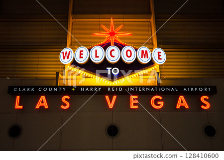 拉斯維加斯哈里·里德國際機場國際航班標誌，歡迎來到拉斯維加斯 128410600