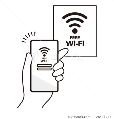 智慧型手機連接免費 Wi-Fi 的示意圖 128411777