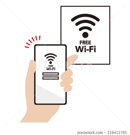 智慧型手機連接免費 Wi-Fi 的示意圖 128411785