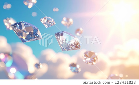 Brilliant blue diamonds and precious gems reflect luxury and wealth 128411828