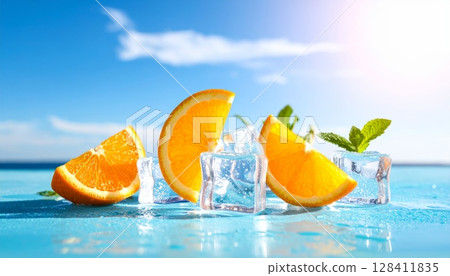 Fresh citrus fruit slices, including juicy orange and lemon, isolated on a white background, perfect for a healthy diet drink 128411835