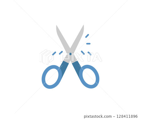 Stylish flatdesign illustration of scissors in action, perfect for websites, apps, or presentations needing a clean, modern cut icon. Stylish flatdesign illustration of scissors in action, perfect for websites, apps, or presentations needing a clean, modern cut icon. 128411896