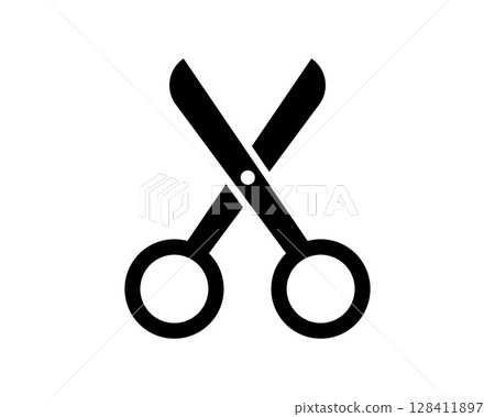 Crisp, bold black silhouette of scissors on white background. Perfect for websites, apps, or print designs needing a simple, versatile cutedit symbol. Clean lines ensure readability at any size. Crisp, bold black silhouette of scissors on white background. Perfect for websites, apps, or print designs needing a simple, versatile cutedit symbol. Clean lines ensure readability at any size. 128411897