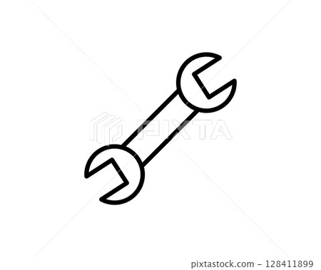 Clean, minimalist line art illustration of a wrench. Perfect for website icons, app interfaces, or any project needing a simple, professional repair or maintenance symbol. Clean, minimalist line art illustration of a wrench. Perfect for website icons, app interfaces, or any project needing a simple, professional repair or maintenance symbol. 128411899