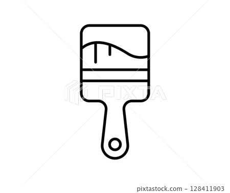 Clean line art illustration of a paintbrush, ideal for websites, apps, or DIY projects.  Simple, modern design perfect for adding a touch of creativity to your projects. 128411903