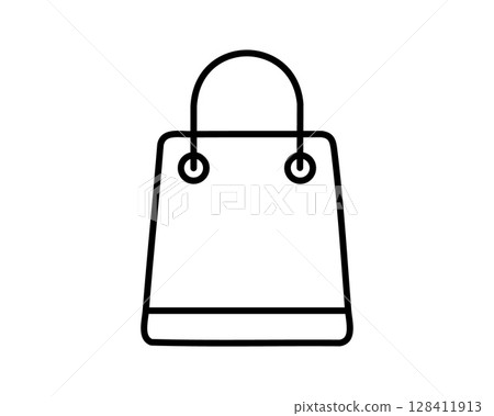 Clean line art illustration of a shopping bag, perfect for websites, apps, or marketing materials related to retail, online shopping, or ecommerce. Clean line art illustration of a shopping bag, perfect for websites, apps, or marketing materials related to retail, online shopping, or ecommerce. 128411913
