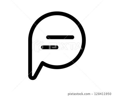 Bold black speech bubble icon; simple, modern design ideal for websites, apps, and presentations.  Communicates messaging, chat, communication, or dialogue. 128411950