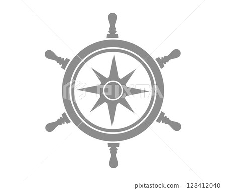 Classic nautical ship wheel vector graphic. Symbolic of direction, control, navigation, and exploration. Ideal for maritime themes or leadership concepts. 128412040