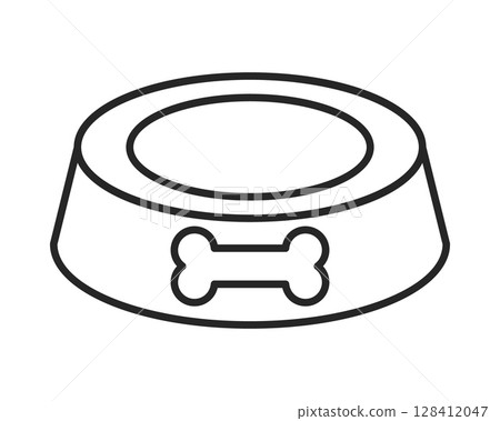 Minimalist illustration of an empty pet food bowl with a bone design. Represents animal care, nutrition, and domestic pets. Ideal for veterinary, pet shop or animal welfare projects. Minimalist illustration of an empty pet food bowl with a bone design. Represents animal care, nutrition, and domestic pets. Ideal for veterinary, pet shop or animal welfare projects. 128412047